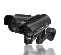 Pongnas 2pcs Dummy Camera, Fake Security Camera with Flashing LED Light Design for Indoor Outdoor Use, Solar Powered