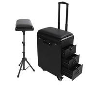 Pongnas 3 in 1 Rolling Makeup Train Case, High Capacity Tool Storage Box with Lockable Drawers 360 Degree Wheels Adjustable Handle, for Artists Makeup Stylists Nail Technicians