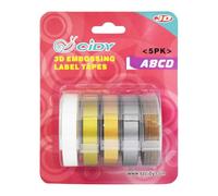 Pongnas 5 Pack Replacement Label Tapes, 9mm X 300cm PVC Embossing Tape with Strong Adhesive, Compatible with 12813 12814 1610 1540 1535 1575 17266, for Manual Label Maker (Combo B)