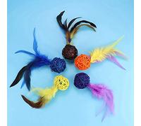 Pongnas Cat Toys With Bells, Cat Ball Toy Feather With Feather Rings Bell 5Pcs Colorful Pet Kitten Plush Play Rattan Balls for Indoor to Keep Fit and Active