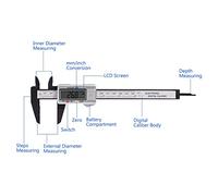 Pongnas Digital Caliper with Large LCD Screen for Inside Outside Depth Measurement () (Silver)