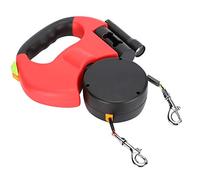 Pongnas Double Headed Dog Leash, 360 Degree Rotatable Retractable with LED Light and Reflective Nylon, for Walking 2 Dogs At Night (Red)