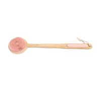 Pongnas Dual Sided Bath Brush, Long Handle Back Scrubber with Dense Nylon and Soft Silicone Brush for Dry Brushing Lymphatic Massage and Wet Exfoliation (Pink)