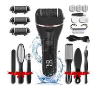 Pongnas Electric Foot Callus Remover, Rechargeable Foot Grinder with 3 Grinding Heads and 2 Speeds, 10 in 1 Pedicure Tool Set for Dead Skin Removal and Foot Care