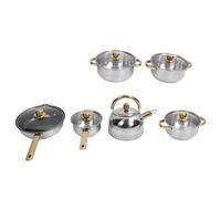 Pongnas Elegant Stainless Steel Cookware Set with Gold Handle, Rustproof, Safe and for Home Kitchen and Restaurant Use (Gold Handle with Kettle)