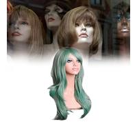 Pongnas Green Long Curly Wig, Comfortable Breathable Mesh Hats Design with High Temperature Synthetic Hair, for Cosplay Party Halloween Christmas Daily Use