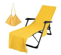 Pongnas Lounge Chair Towel Cover, Ultrafine Fiber Beach Chair Cover with Large Side Pocket, Extra Long 75x215cm for Beach Rest Swimming Salon (Yellow)