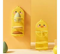 Pongnas Makeup Sponge Holder Wall Mounted 3 Layer Cosmetic Powder Puff Rack with Cartoon Duck Pattern Yellow