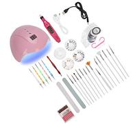 Pongnas Nail Art Kit, 36W USB Powered LED Nail Light with Digital Display and Intelligent Induction, 4 Drill Boxes and 10 Gold Silver Wires, for Home and Salon DIY