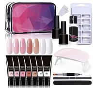 Pongnas Nail Extension Gel Set, Nail Polish with 100 Fake Nails for Square Oval Coffin French Nails, Nail Art Kit with Nail Lamp Brush File for Beginners