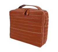 Pongnas Parallel Makeup Bag Foldable Travel Cosmetic Organizer Large Capacity with Multiple Compartments for Women Makeup Brushes Toiletries (Brown)