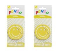 PONGO Smiley Face Car Air Freshener Vanilla Zest 2 Pack - Sweet Citrus Vanilla Car Scent | Long Lasting Hanging Carded Car Fresheners | Strong Air Freshener for Car, Van, Home