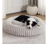 Pongpai Donut Dog Bed, Fluffy Round Calming Dog Bed Faux Fur Cat Pet Cushion, Foam Supportive Puppy Dogs & Cats Comfort Nest with Non-Slip Base (2XL-100cm,Beige)