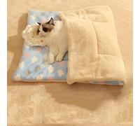 Pongpai Warming Pet Pad Cat Sleeping Blanket, Self-warmin Fluffy Kittens Mat, Puppy Cushion Blanket Fleece Dog Crate Pads for Indoor Outdoor (S-50x35cm,Blue-cloud)