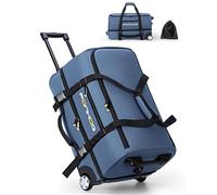 Ponhog 25 Inch Wheeled Duffle Bag - 60L Travel Holdall Bag with Wheels,Water Resistant for Overnight Trip Weekender, Blue(H65 x L34 x W31cm)
