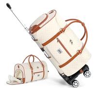 Ponhog Rolling Garment Bags for Travel - 3 in 1 Convertible Garment Duffle Bags with Wheels Shoes Compartment, Carry On Bag Wheeled for Women Weekender Suit Wedding Dress-Beige