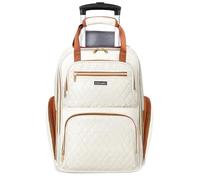 Ponhog Rolling Laptop Travel Backpack with Wheels for Women - 15.6 Inch Laptop Wheeled Backpack, Carry on Trolley Suitcase Black Computer Bag for Adults Business College Work Overnight, Beige