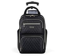 Ponhog Rolling Laptop Travel Backpack with Wheels for Women - 15.6 Inch Laptop Wheeled Backpack, Carry on Trolley Suitcase Black Computer Bag for Adults Business College Work Overnight,Black