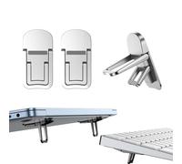 PONICOR 2PCS Zinc Alloy Mini Foldable Laptop Stand, Portable Computer Keyboard Riser with 2 Adjustable Angles, Self-Adhesive Invisible Notebook Stand and Keyboard Lift for Desk (Silver)