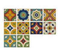 PONIIIEU Colorful Azulejos Ceramic Tiles Vinyl Sticker Vintage Floral Wall Decals Self Adhesive Bathroom Refitting Decor Coarse Grain Film 10 PCS