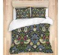 PONIKUCY bedding Duvet Cover Set,strawberry thief indigo vintage art by william morris,Microfibre Duvet Cover Set 260 * 220cm with 2 Pillowcase 50X80cm