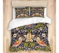 PONIKUCY bedding Duvet Cover Set,strawberry thieves by william morris vintage art,Microfibre Duvet Cover Set 230 * 220cm with 2 Pillowcase 50X80cm