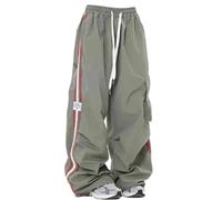 Ponitrack Cargo Parachute Pants Baggy Sweatpants for Women Drawstring Hip Hop Wide Leg Trousers Casual Joggers Y2k Streetwear, Grey, S