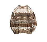 Ponitrack Mens Grandpa Sweater Vintage Aesthetic Knit Striped Casual Long Sleeve Pullovers Y2k Grunge Streetwear, Khaki, Medium