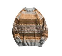 Ponitrack Mens Grandpa Sweater Vintage Aesthetic Knit Striped Casual Long Sleeve Pullovers Y2k Grunge Streetwear, Brown, XL