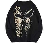 Ponitrack Y2K Hip Hop Knit Sweater Grunge Butterfly Oversized Streetwear Goth Pullover Sweater Aesthetic Streetwear, Black, L