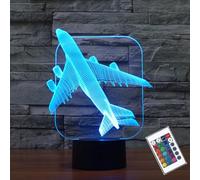 PONLCY 3D Illusion Lamp Airplane Led Night Light, 16 Colors Changing USB Desk Lamps with Remote Control, Bedroom Decoration Table Lights for Kids Birthday Gifts
