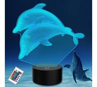 PONLCY 3D Illusion Lamp Dolphin Led Night Light, 16 Colors Changing USB Desk Lamps with Remote Control, Bedroom Decoration Table Lights for Kids Birthday Gifts