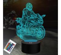 PONLCY 3D Illusion Lamp Motorbike Led Night Light, 16 Colors Changing USB Desk Lamps with Remote Control, Bedroom Decoration Table Lights for Kids Birthday Gifts