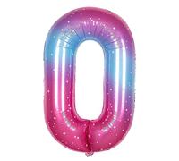 Ponmoo 40 inches Foil Balloons Numbers 0 Pink-Blue Gradient (101cm), Inflatable Helium or Air, Giant Balloon Number 0-9, 10-100, Grand Balloons for Anniversary Wedding Birthday Party Decoration