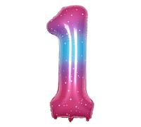 Ponmoo 40 inches Foil Balloons Numbers 1 Pink-Blue Gradient (101cm), Inflatable Helium or Air, Giant Balloon Number 0-9, 10-100, Grand Balloons for Anniversary Wedding Birthday Party Decoration