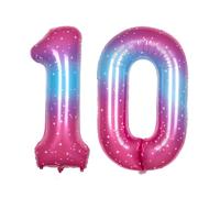Ponmoo 40 inches Foil Balloons Numbers 10 Pink-Blue Gradient (101cm), Inflatable Helium or Air, Giant Balloon Number 0-9, 10-100, Grand Balloons for Anniversary Wedding Birthday Party Decoration