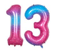 Ponmoo 40 inches Foil Balloons Numbers 13/31 Pink-Blue Gradient (101cm), Inflatable Helium or Air, Giant Balloon Number 0-9, 10-100, Grand Balloons for Anniversary Wedding Birthday Party Decoration