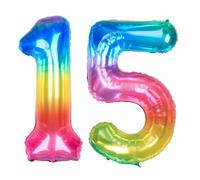Ponmoo 40 inches Foil Balloons Numbers 15/51 Neon Rainbow (101cm), Inflatable Helium or Air, Giant Balloon Number 0-9, 10-29, 30-100, Grand Balloons for Anniversary Wedding Birthday Party Decoration