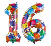 Ponmoo 40 inches Foil Balloons Numbers 16/61 Multicolour (101cm), Inflatable Helium or Air, Giant Balloon Number 0-9, 10-29, 30-100, Grand Balloons for Anniversary Wedding Birthday Party Decoration