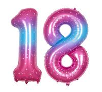Ponmoo 40 inches Foil Balloons Numbers 18/81 Pink-Blue Gradient (101cm), Inflatable Helium or Air, Giant Balloon Number 0-9, 10-100, Grand Balloons for Anniversary Wedding Birthday Party Decoration