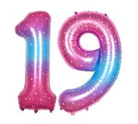 Ponmoo 40 inches Foil Balloons Numbers 19/91 Pink-Blue Gradient (101cm), Inflatable Helium or Air, Giant Balloon Number 0-9, 10-100, Grand Balloons for Anniversary Wedding Birthday Party Decoration