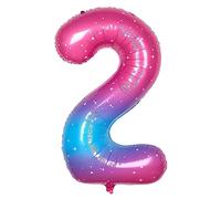 Ponmoo 40 inches Foil Balloons Numbers 2 Pink-Blue Gradient (101cm), Inflatable Helium or Air, Giant Balloon Number 0-9, 10-100, Grand Balloons for Anniversary Wedding Birthday Party Decoration