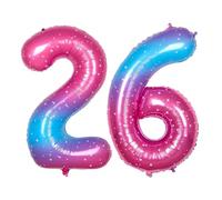 Ponmoo 40 inches Foil Balloons Numbers 26/62 Pink-Blue Gradient (101cm), Inflatable Helium or Air, Giant Balloon Number 0-9, 10-100, Grand Balloons for Anniversary Wedding Birthday Party Decoration