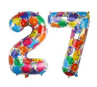 Ponmoo 40 inches Foil Balloons Numbers 27/72 Multicolour (101cm), Inflatable Helium or Air, Giant Balloon Number 0-9, 10-29, 30-100, Grand Balloons for Anniversary Wedding Birthday Party Decoration
