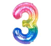 Ponmoo 40 inches Foil Balloons Numbers 3 Neon Rainbow (101cm), Inflatable Helium or Air, Giant Balloon Number 0-9, 10-29, 30-100, Grand Balloons for Anniversary Wedding Birthday Party Decoration