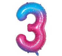 Ponmoo 40 inches Foil Balloons Numbers 3 Pink-Blue Gradient (101cm), Inflatable Helium or Air, Giant Balloon Number 0-9, 10-100, Grand Balloons for Anniversary Wedding Birthday Party Decoration
