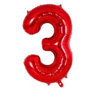 Ponmoo 40 inches Foil Balloons Numbers 3 Red (101cm), Inflatable Helium or Air, Giant Balloon Number 0-9, 10-29, 30-100, Grand Balloons for Anniversary Wedding Birthday Party Decoration