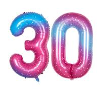 Ponmoo 40 inches Foil Balloons Numbers 30 Pink-Blue Gradient (101cm), Inflatable Helium or Air, Giant Balloon Number 0-9, 10-100, Grand Balloons for Anniversary Wedding Birthday Party Decoration