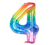 Ponmoo 40 inches Foil Balloons Numbers 4 Neon Rainbow (101cm), Inflatable Helium or Air, Giant Balloon Number 0-9, 10-29, 30-100, Grand Balloons for Anniversary Wedding Birthday Party Decoration