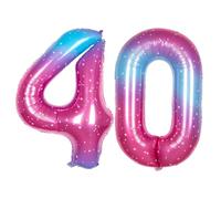 Ponmoo 40 inches Foil Balloons Numbers 40 Pink-Blue Gradient (101cm), Inflatable Helium or Air, Giant Balloon Number 0-9, 10-100, Grand Balloons for Anniversary Wedding Birthday Party Decoration